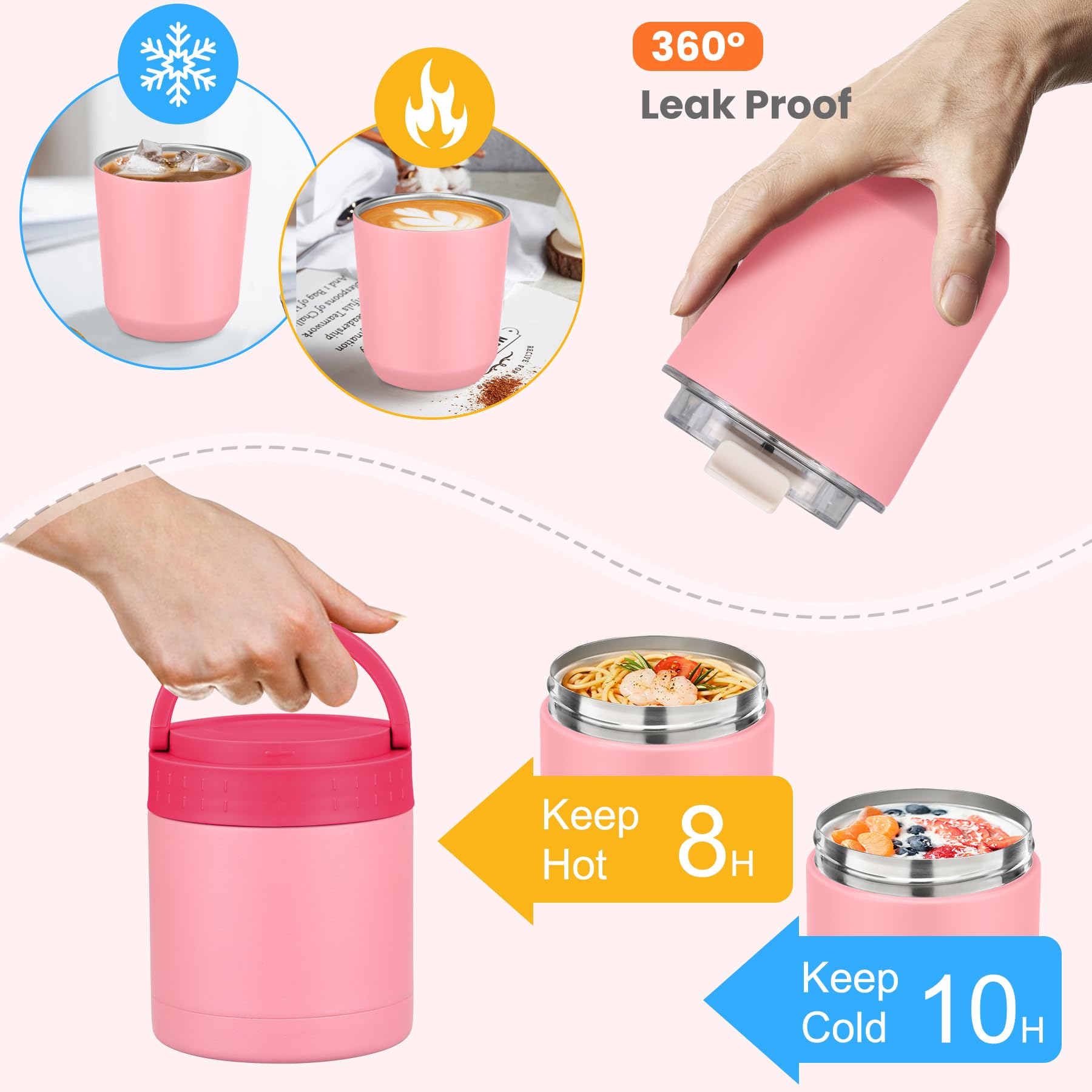 HWONMTE 10.5oz insulated food jar keeps meals warm or cold for hours
