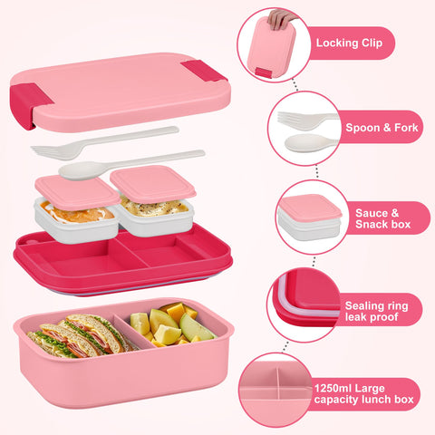 HWONMTE bento set with spoon, fork and sauce jar for convenient on-the-go meals