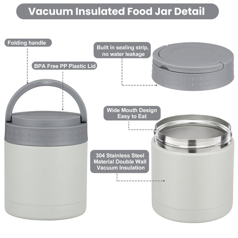 HWONMTE insulated stainless steel jar gray preserves warmth and keeps meals fresh