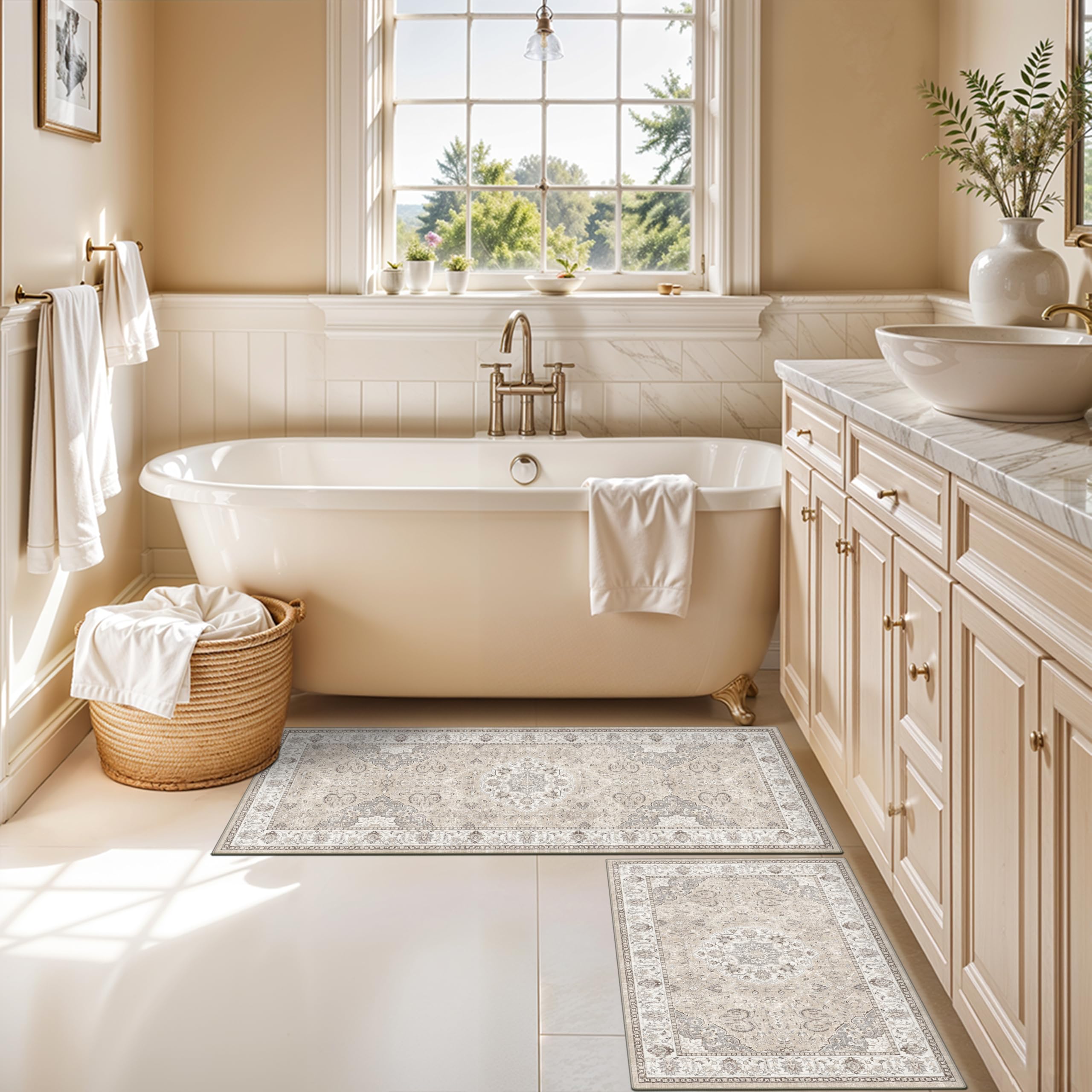 HY HAO YUN LAI beige runners blend with any kitchen decor.