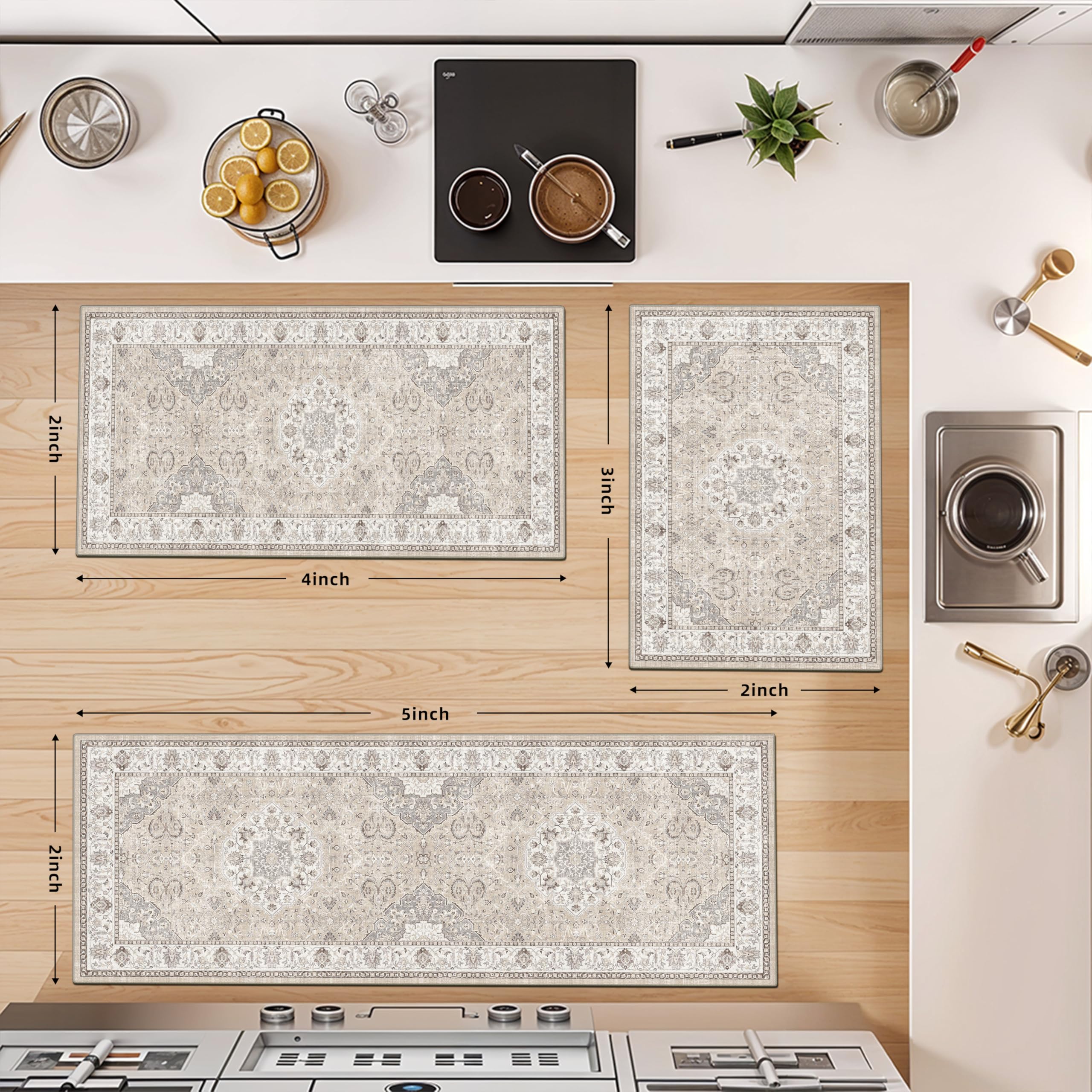 HY HAO YUN LAI non-slip backing rug supports pets and kids in busy kitchens.