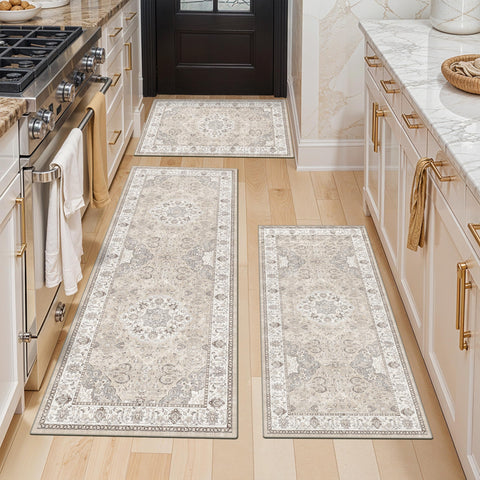 HY HAO YUN LAI washable kitchen rug 2x3 beige with non-slip backing for secure footing.