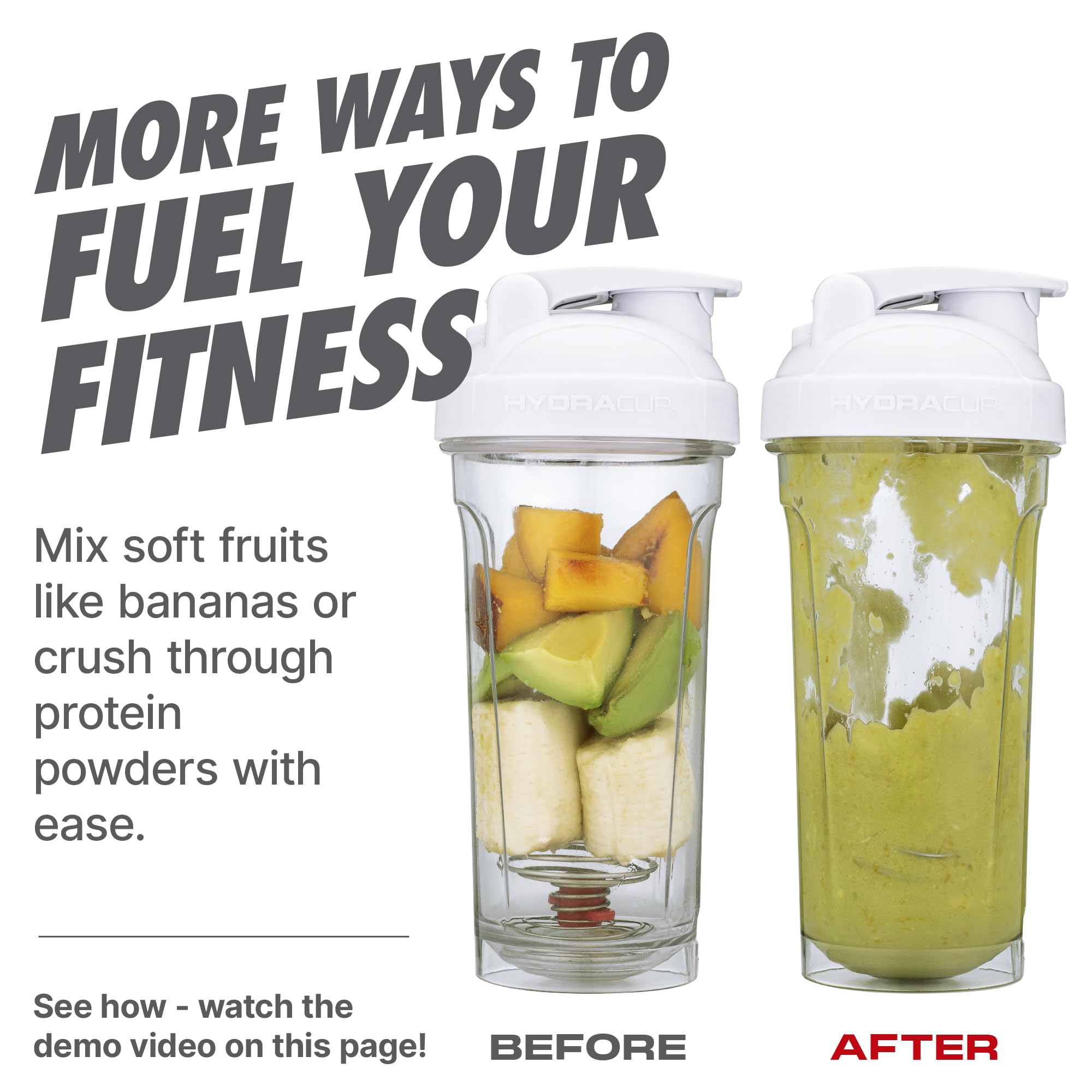 Hydra Cup PowerWhisk ensures clump-free blending for protein shakes.