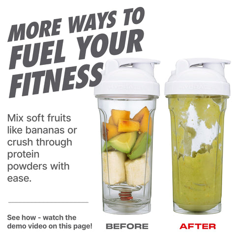 Hydra Cup PowerWhisk ensures clump-free blending for protein shakes.