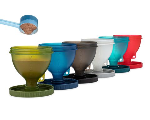 Hydra Cup ProStand 6-ounce capacity funnels simplify powder portioning