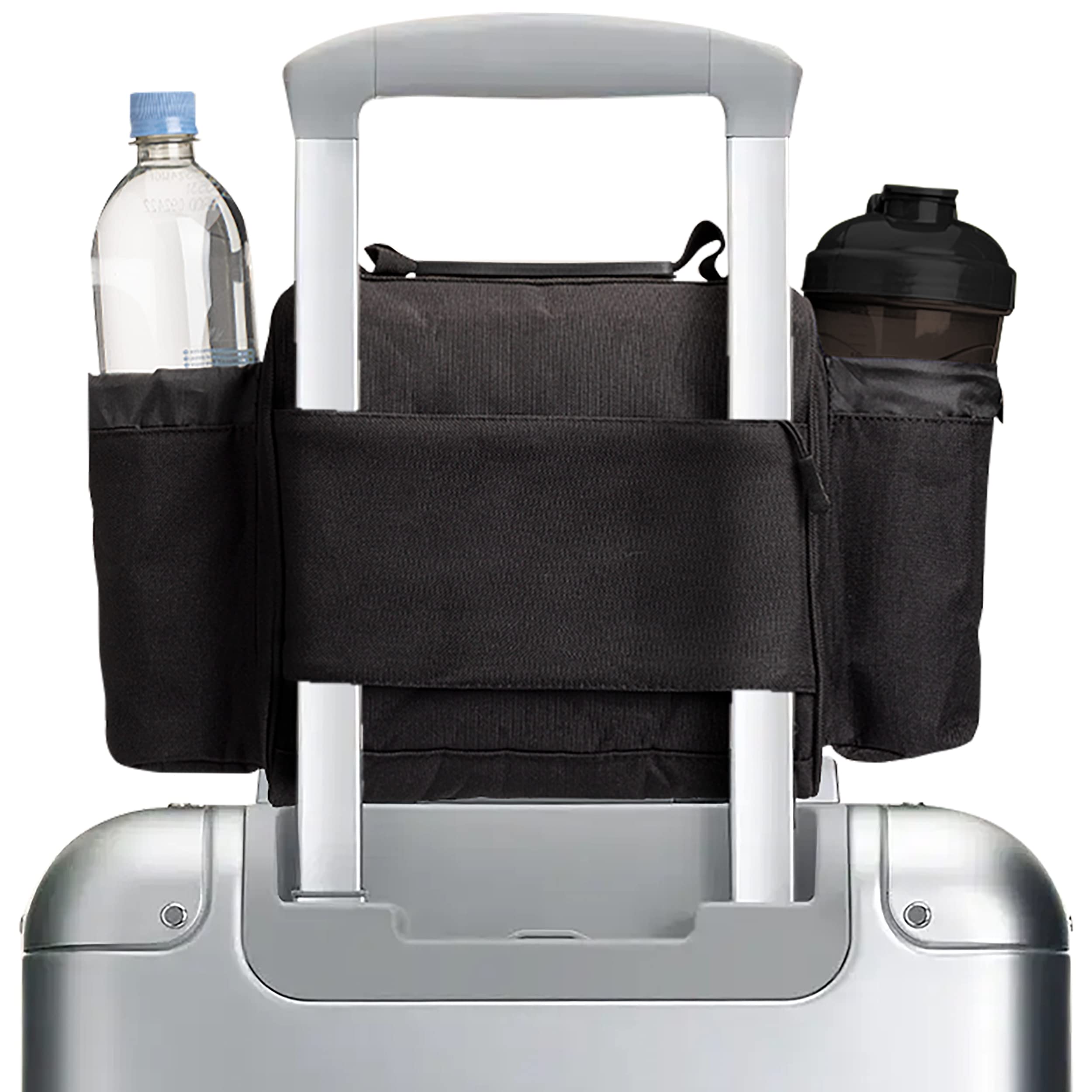 Hydra Cup trolley sleeve attaches to luggage for on-the-go transport
