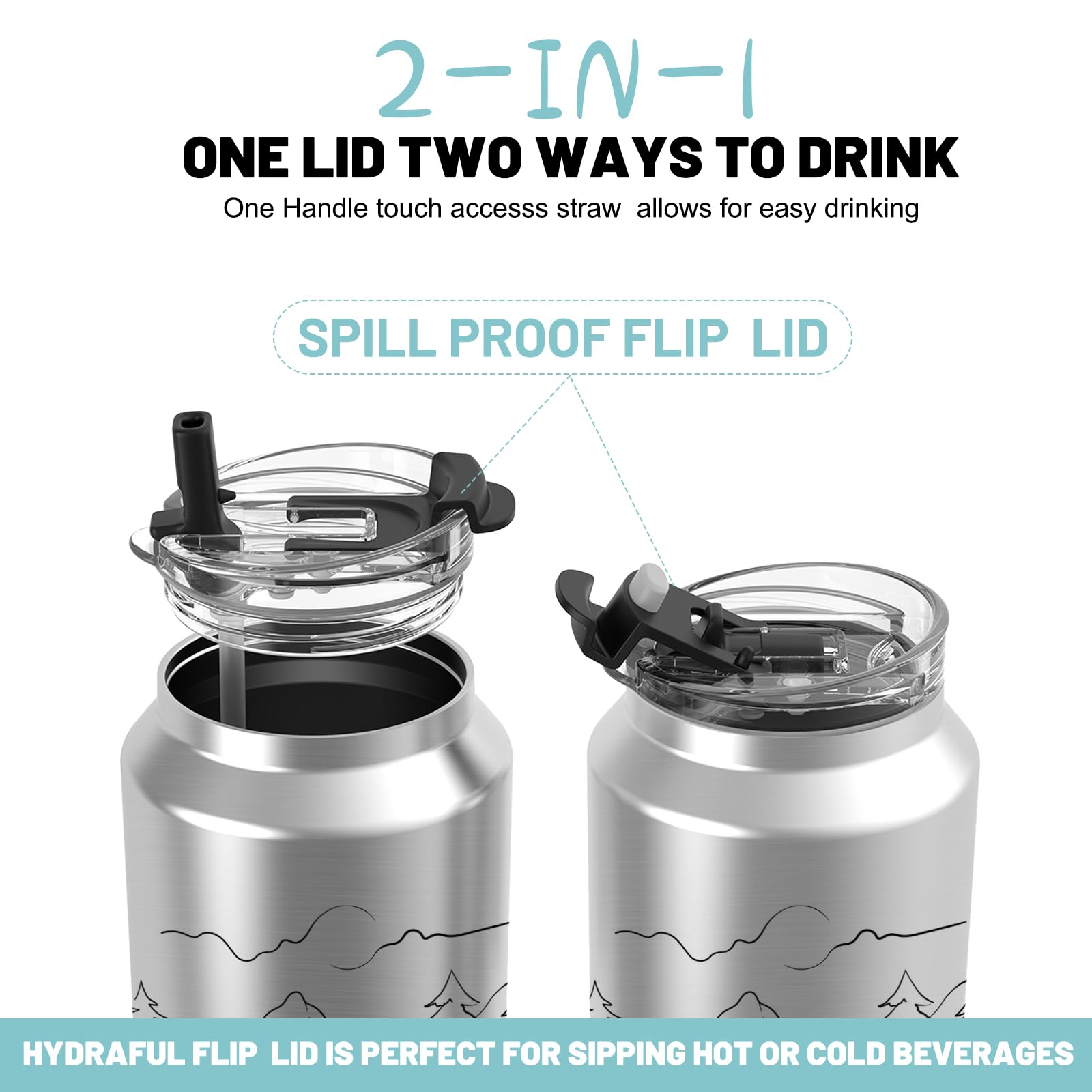 Hydraful 2-in-1 lid with sip spout and flip-top for versatile drinking.