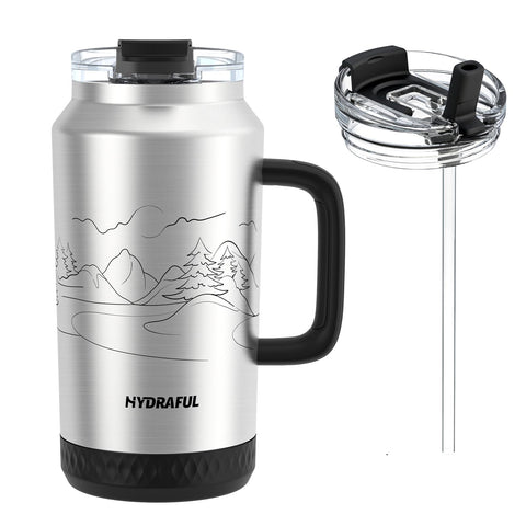 Hydraful 64oz tumbler with handle and straw, ideal for on-the-go hydration.