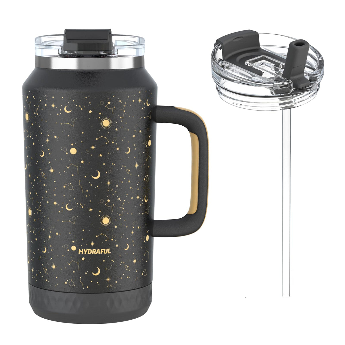 Hydraful 64oz tumbler with handle for easy transport and secure grip.