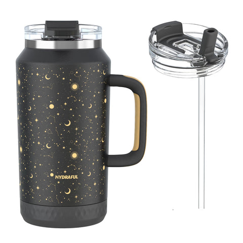 Hydraful 64oz tumbler with handle for easy transport and secure grip.