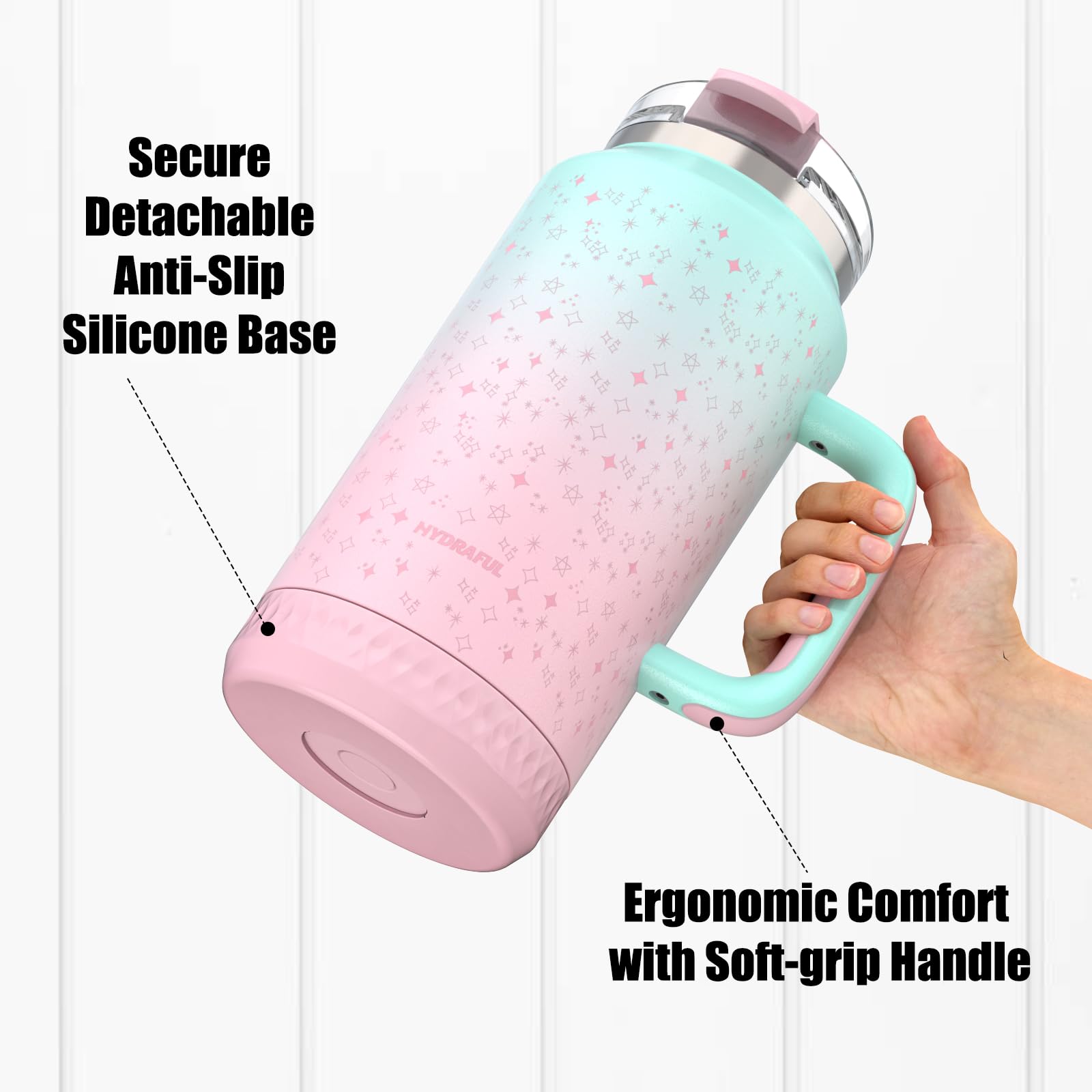 Hydraful double-wall vacuum insulation prevents condensation and keeps drinks at the right temperature.