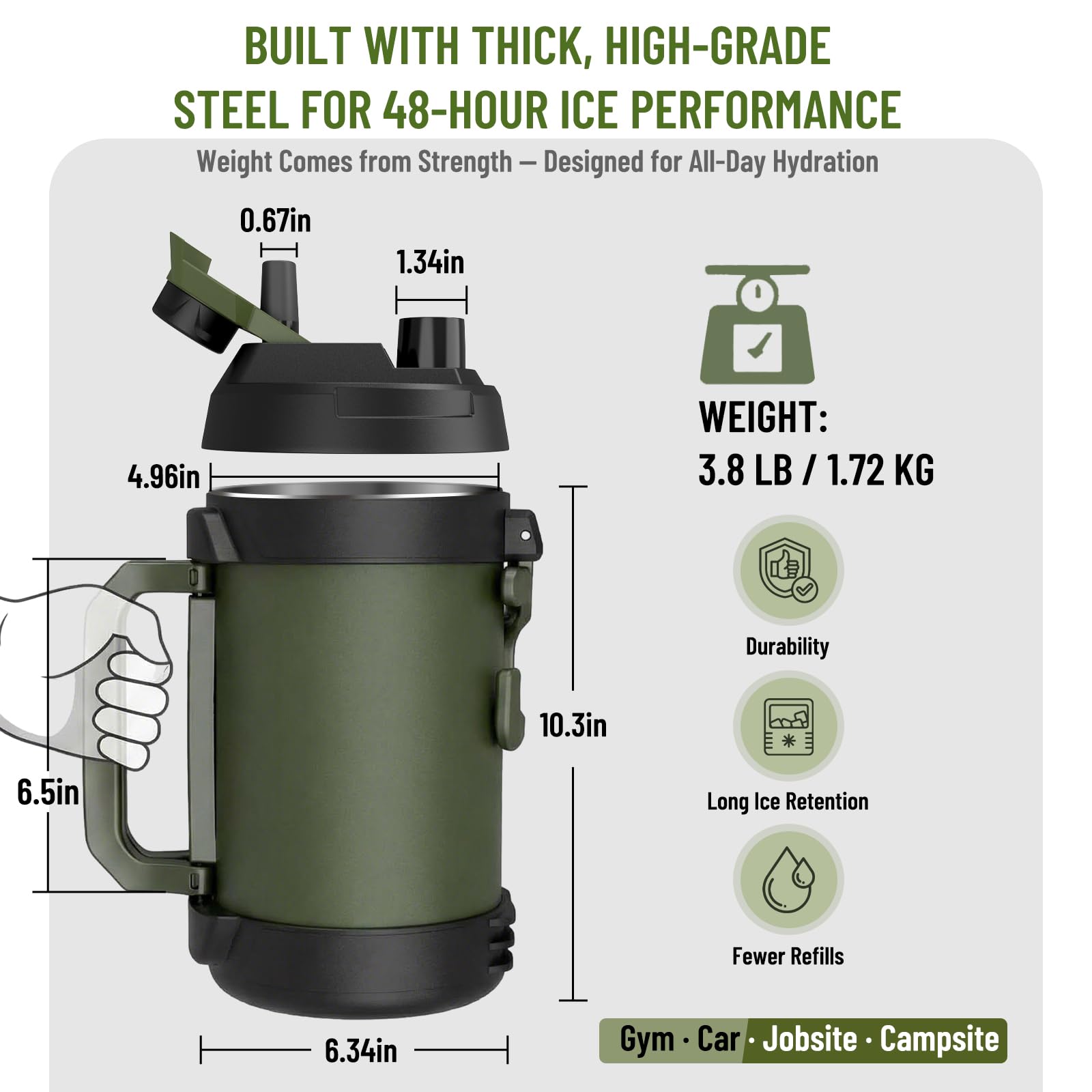 Hydraful gallon bottle sweat-free exterior during workouts.
