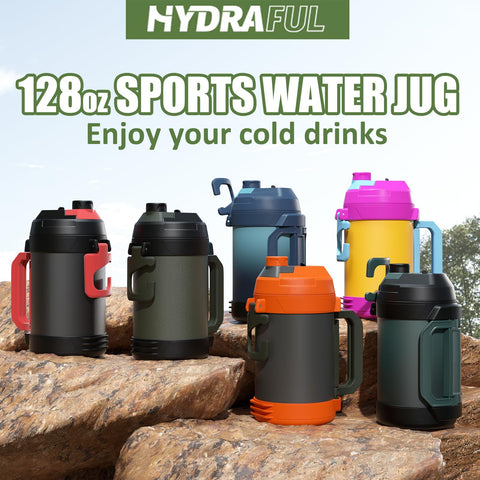 Hydraful gallon bottle vacuum insulation keeps drinks cold for hours.