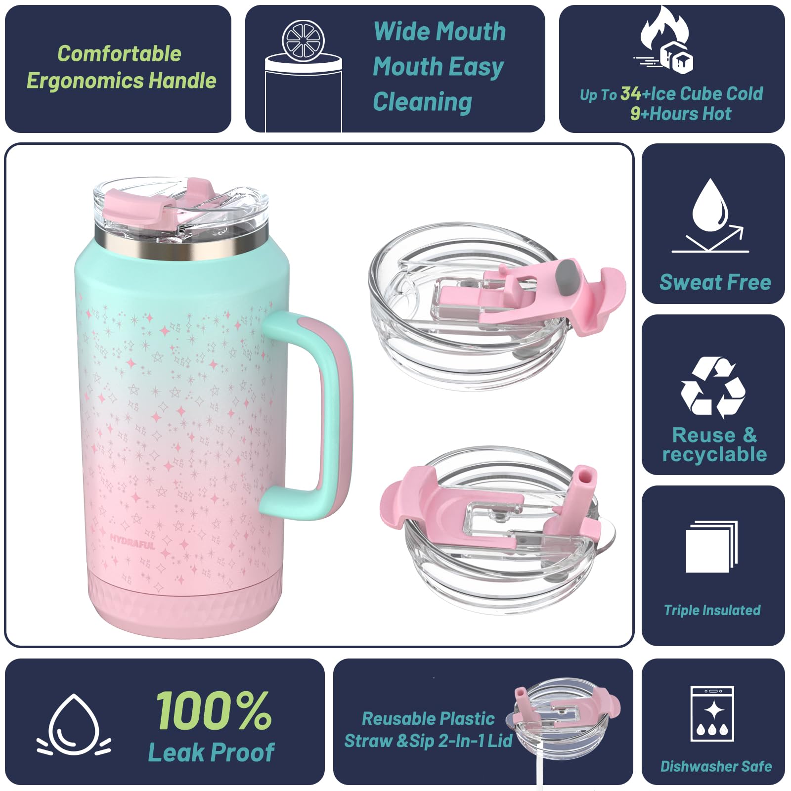 Hydraful insulated stainless steel construction maintains beverage temperature