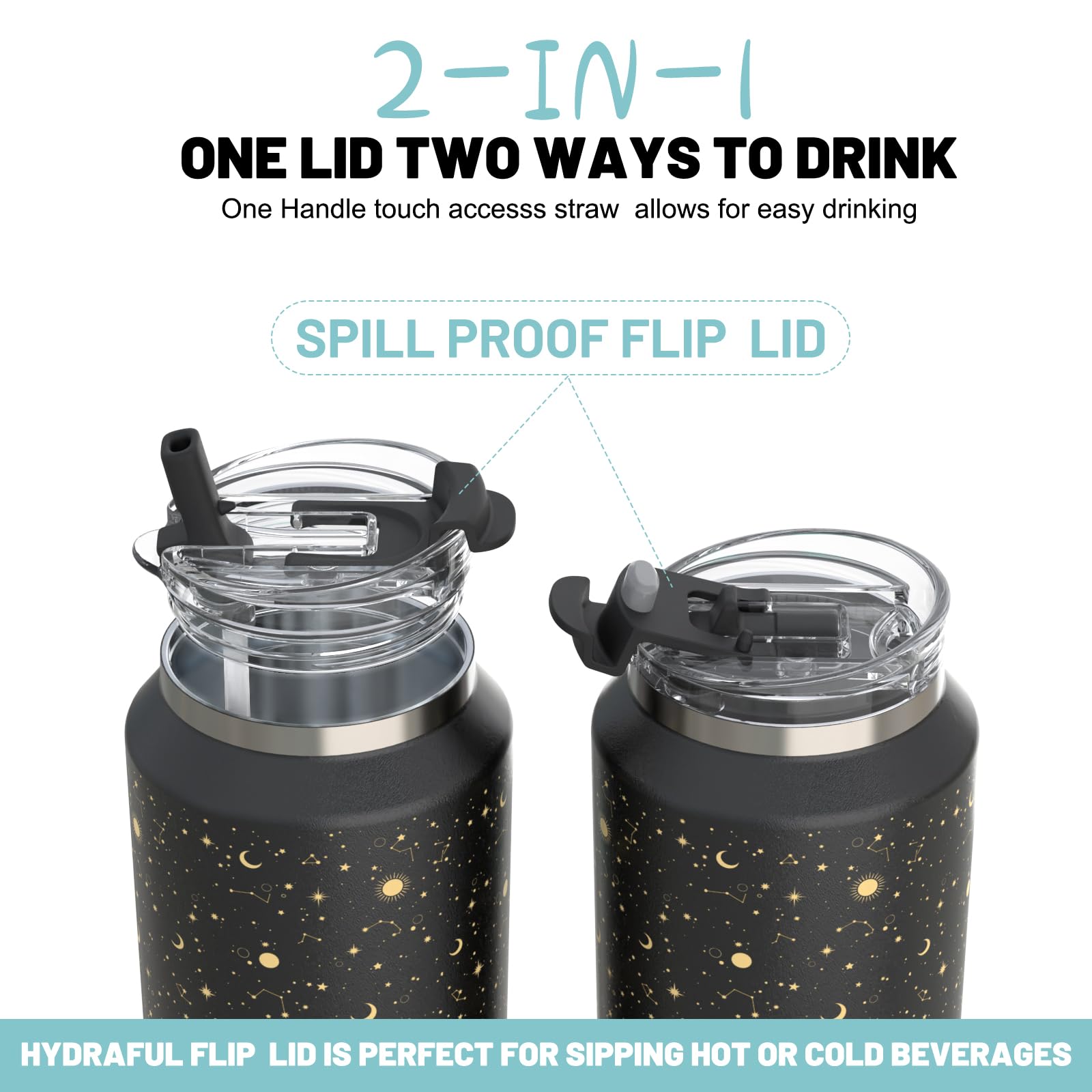 Hydraful tumbler with soft-grip handle for easy one-handed carry.