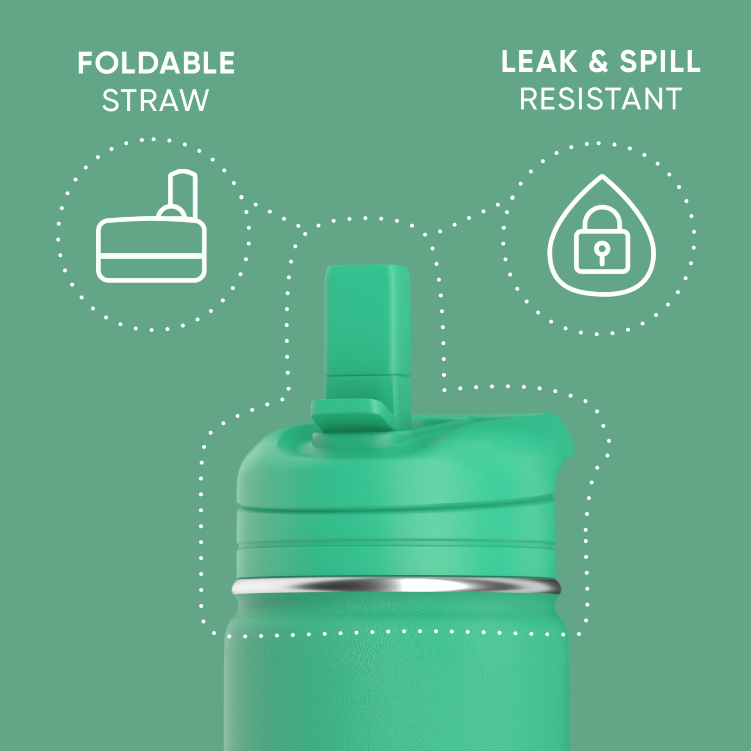 Close-up of Hydrapeak straw lid in jade for smooth sipping.