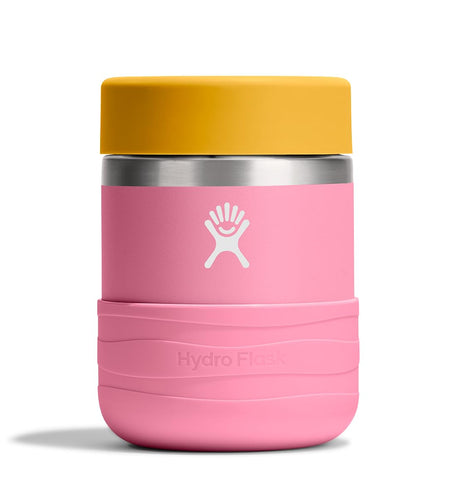 Hydro Flask 12 oz kids food jar in Dahlia Pink with leakproof lid for mess-free lunches.