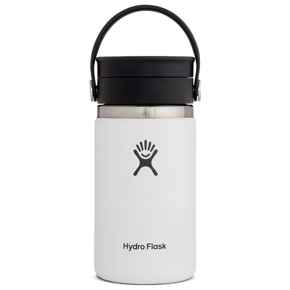 Hydro Flask 12 oz wide mouth bottle with Flex Sip Lid in white for hot or cold drinks