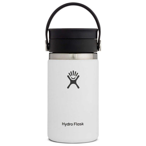 Hydro Flask 12 oz wide mouth bottle with Flex Sip Lid in white for hot or cold drinks
