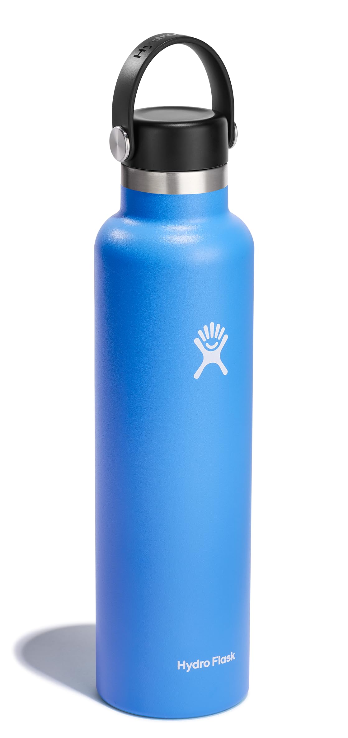Hydro Flask 24oz Cascade Blue handle closeup emphasizes easy grip during travel.