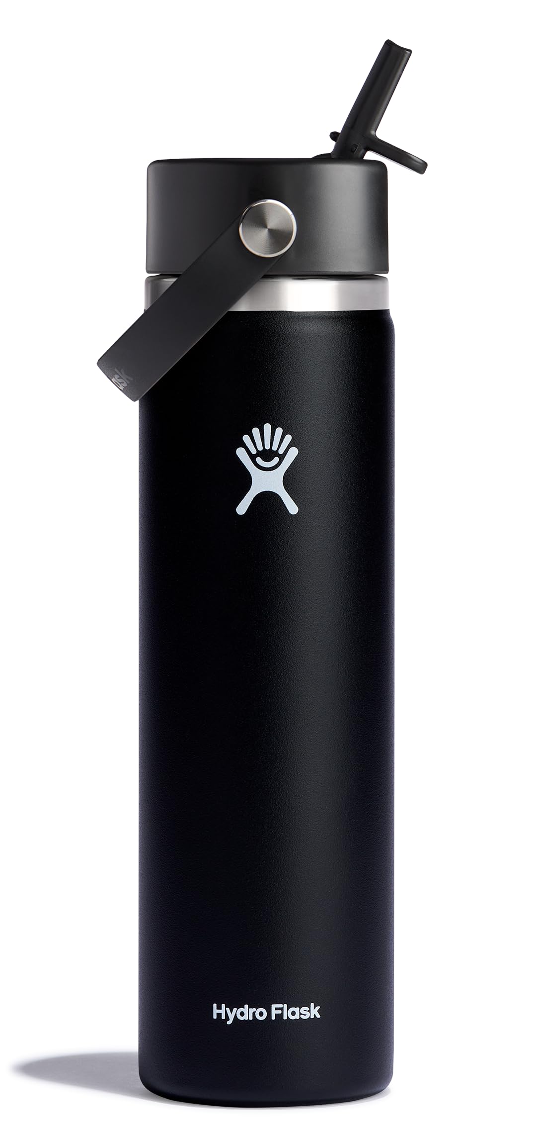 Hydro Flask 24 oz wide-mouth bottle with flex straw cap for easy one-handed sipping.