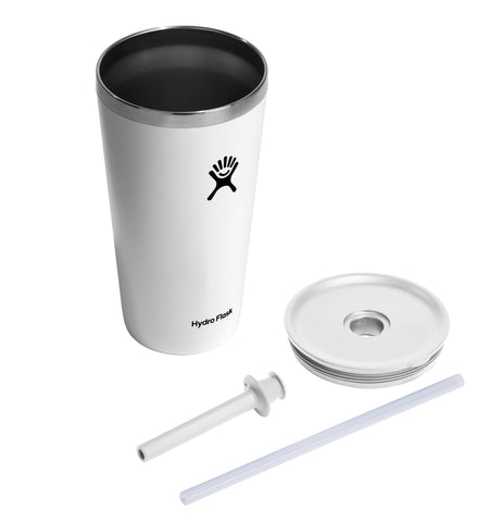 Hydro Flask 28 oz All Around Tumbler with straw lid in white, keeps drinks cold for hours
