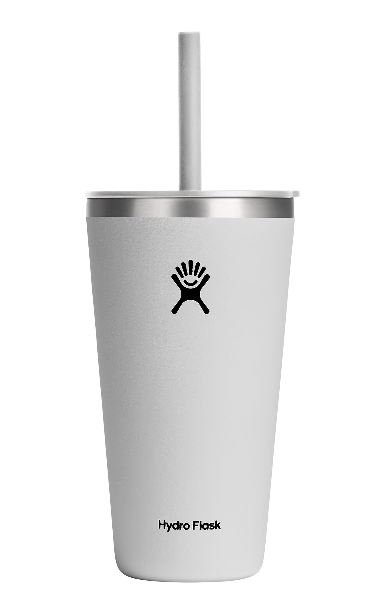 Hydro Flask 28 oz All Around Tumbler with straw lid in white, outdoor day use