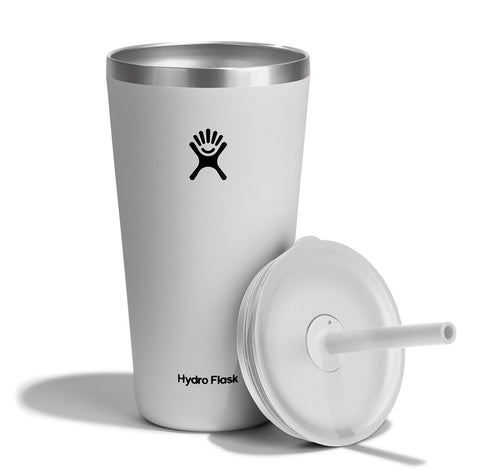 Hydro Flask 28 oz All Around Tumbler with straw lid in white, fits in cupholder on the go