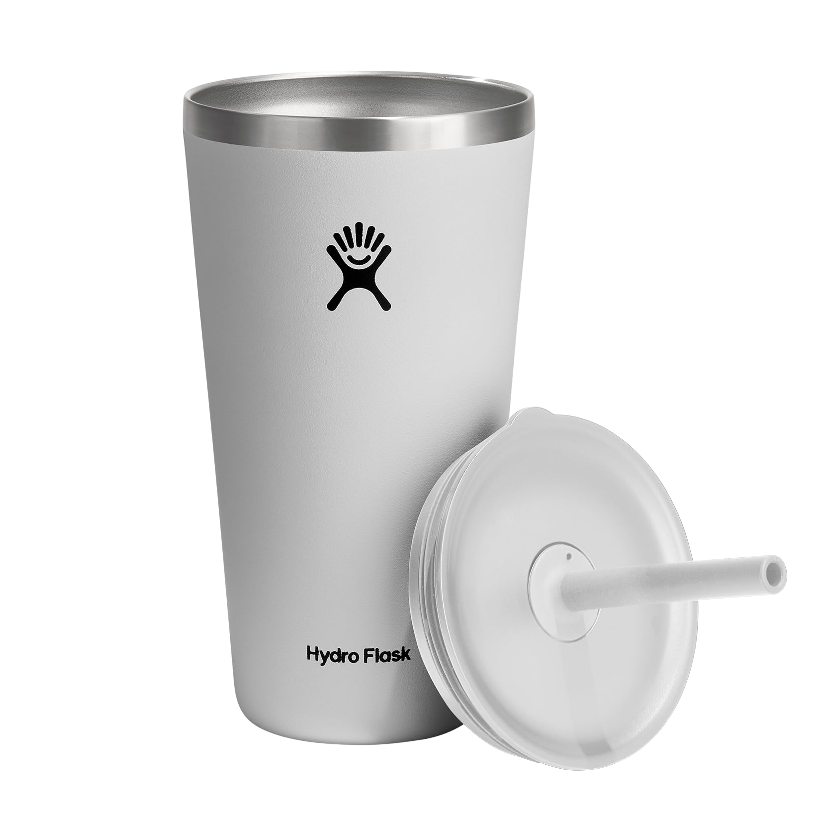 Hydro Flask 28 oz All Around Tumbler with straw lid in white, leak-proof lid detail