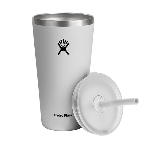 Hydro Flask 28 oz All Around Tumbler with straw lid in white, leak-proof lid detail