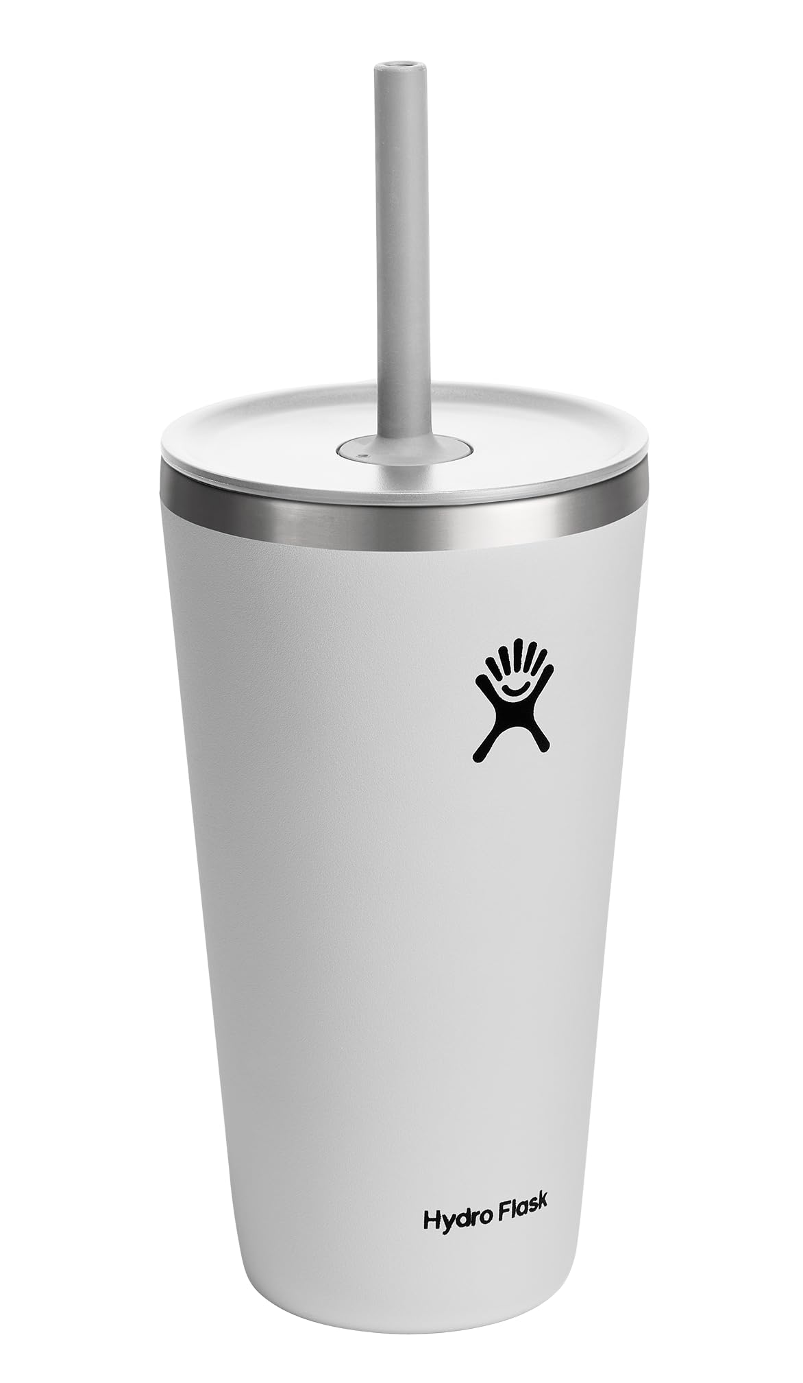 Hydro Flask 28 oz All Around Tumbler with straw lid in white, sleek monochrome design