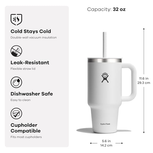 Hydro Flask Travel Tumbler lid and straw shown for spill-resistant sipping.