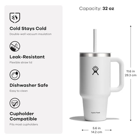 Hydro Flask Travel Tumbler lid and straw shown for spill-resistant sipping.