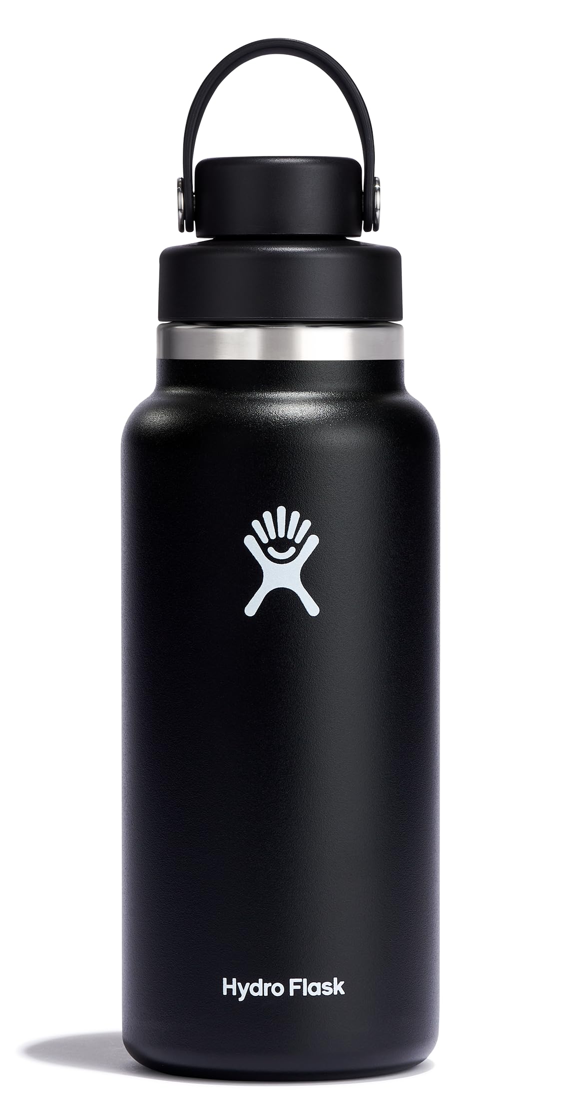 Hydro Flask 32oz wide-mouth bottle with chug cap, front view for easy sipping on the go