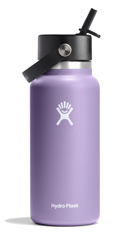Hydro Flask 32 oz wide-mouth bottle with leakproof cap keeps drinks cold for 24 hours.