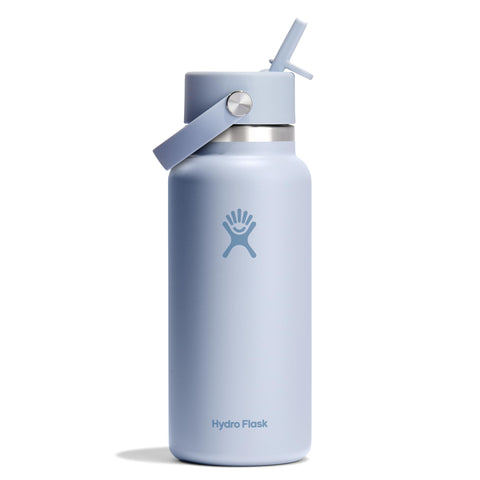 Hydro Flask 32 oz wide-mouth Surf Blue bottle with ice-cube friendly opening.