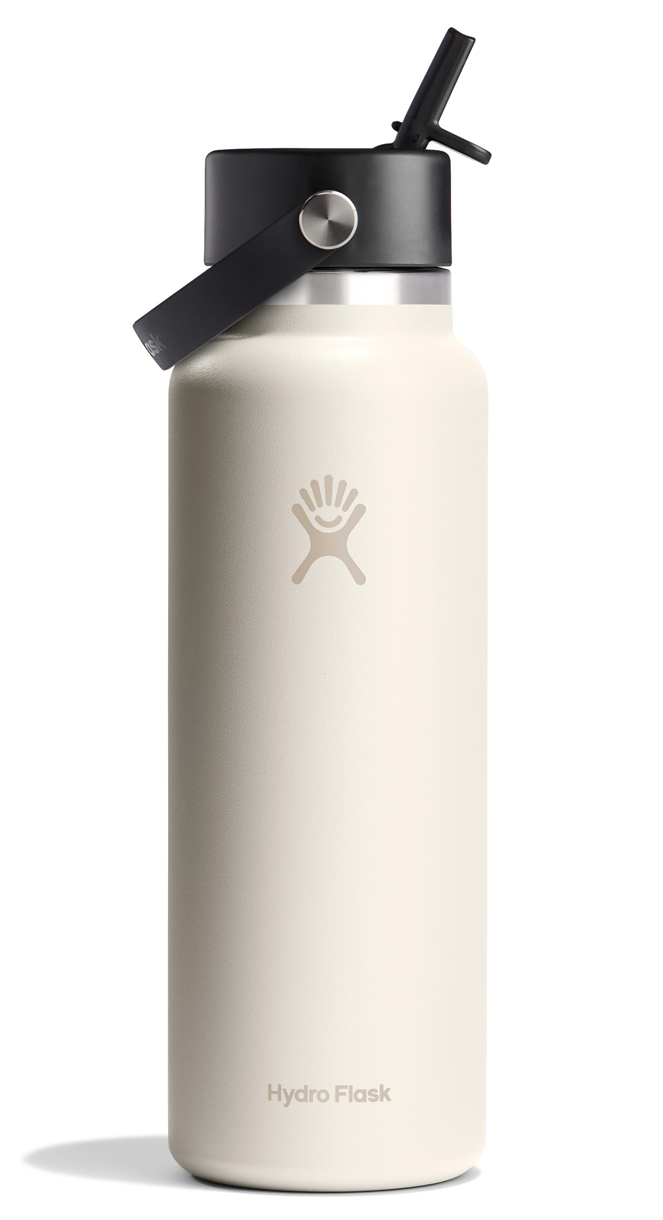 Hydro Flask 40 oz ivory bottle with a wide mouth for ice cubes and on-the-go hydration.