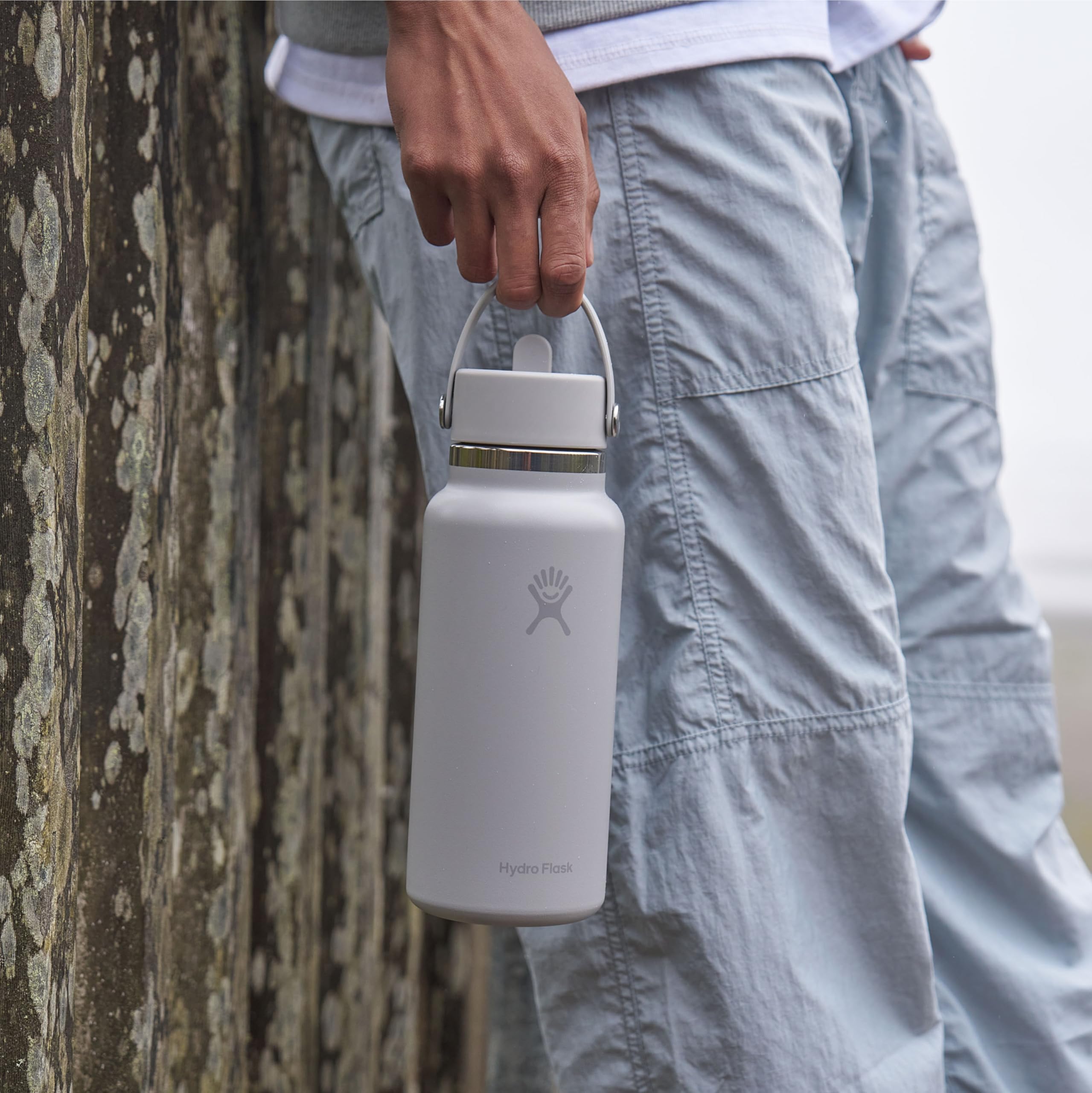 Hydro Flask 40oz wide-mouth bottle with Flex Straw Cap in use.