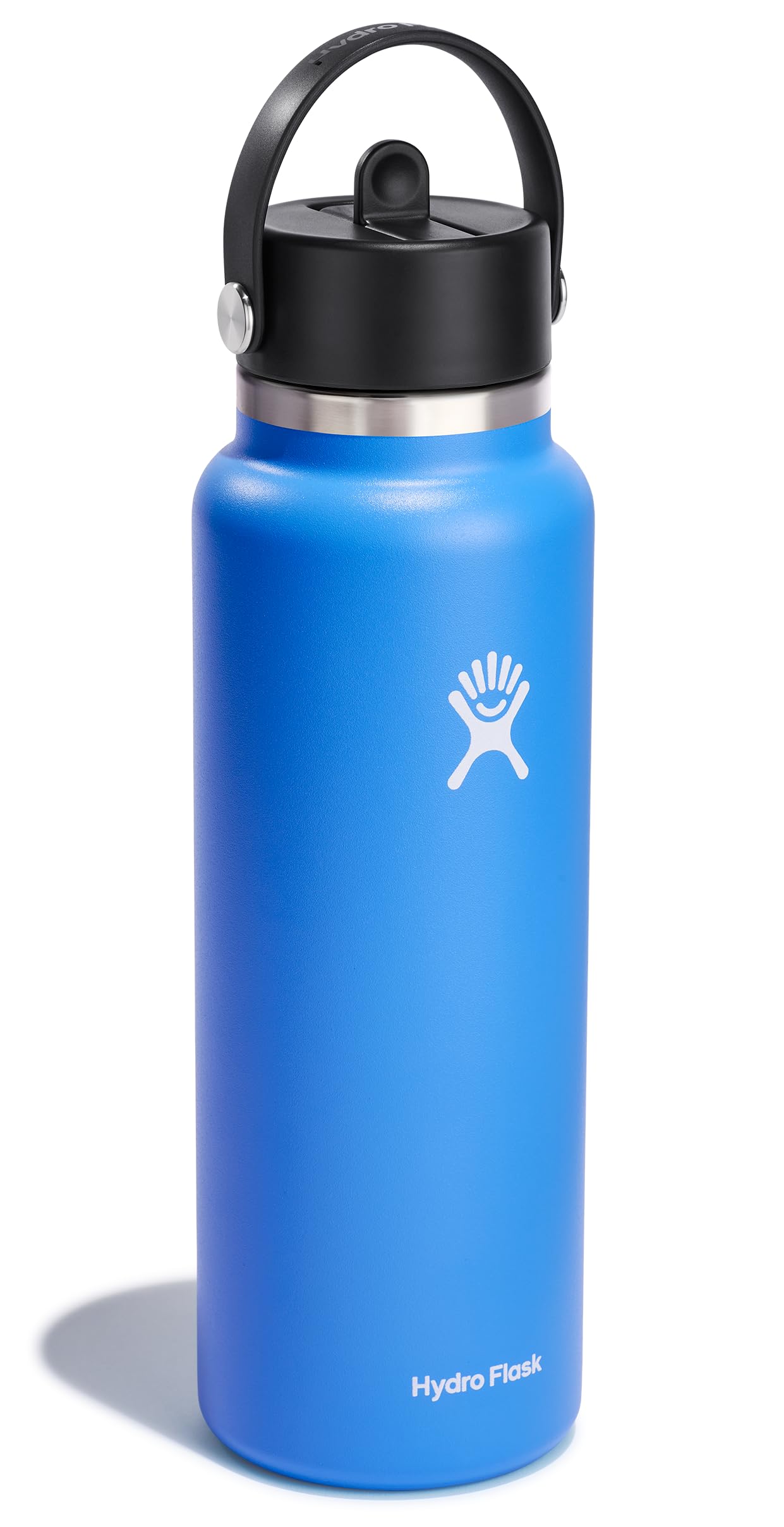 Hydro Flask Cascade Blue 40 oz wide mouth bottle with flexible handle for easy sipping and cold drinks