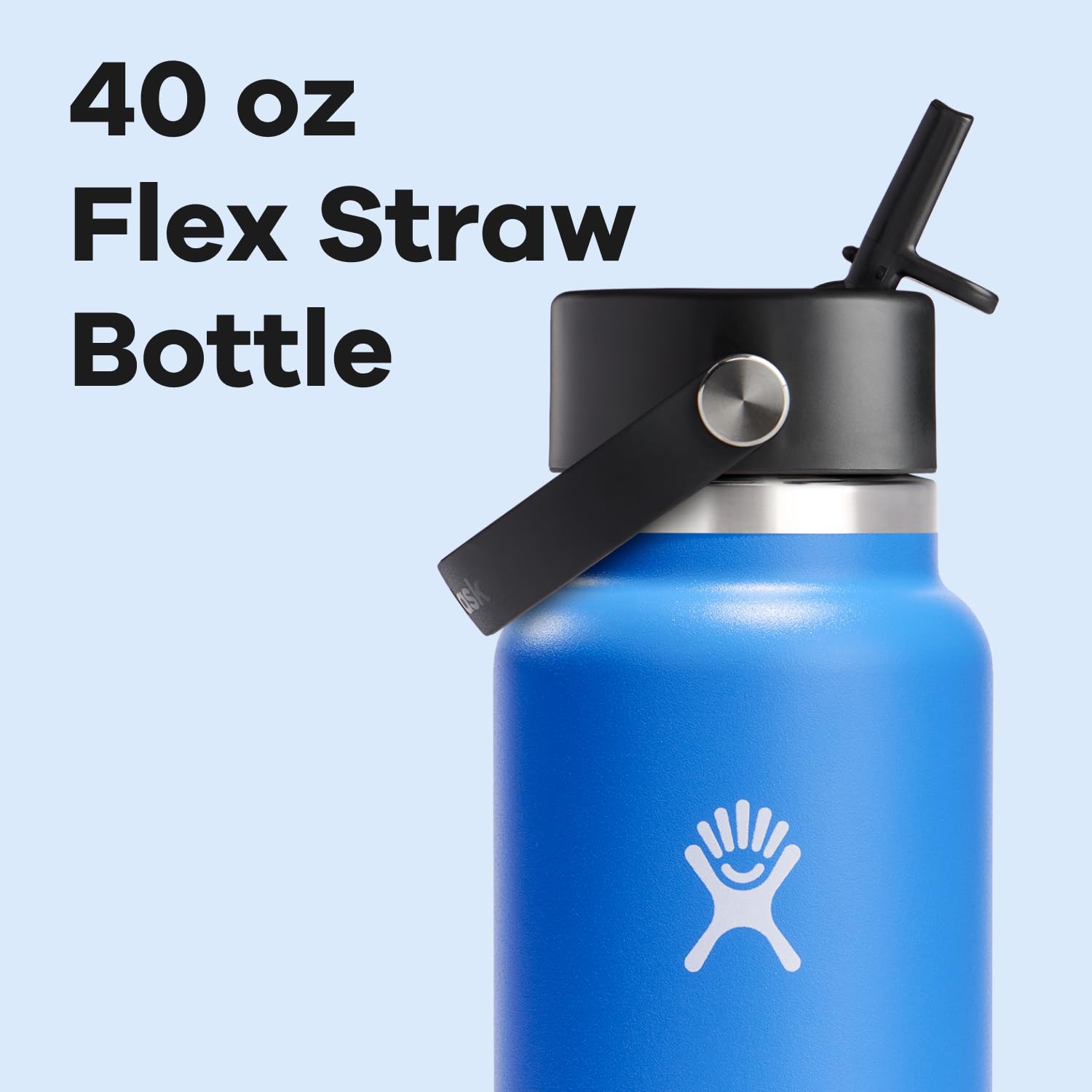 Hydro Flask Cascade Blue 40 oz wide mouth with ice-cube-friendly opening keeps drinks cold