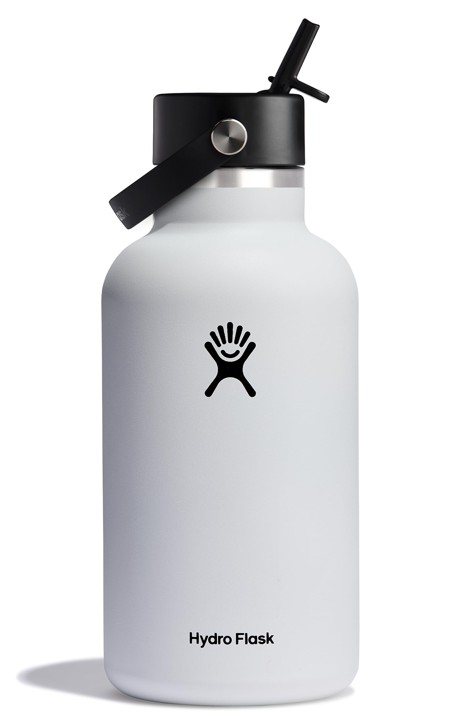 Hydro Flask 64oz Wide Mouth Bottle with Flex Straw Cap for on-the-go hydration.