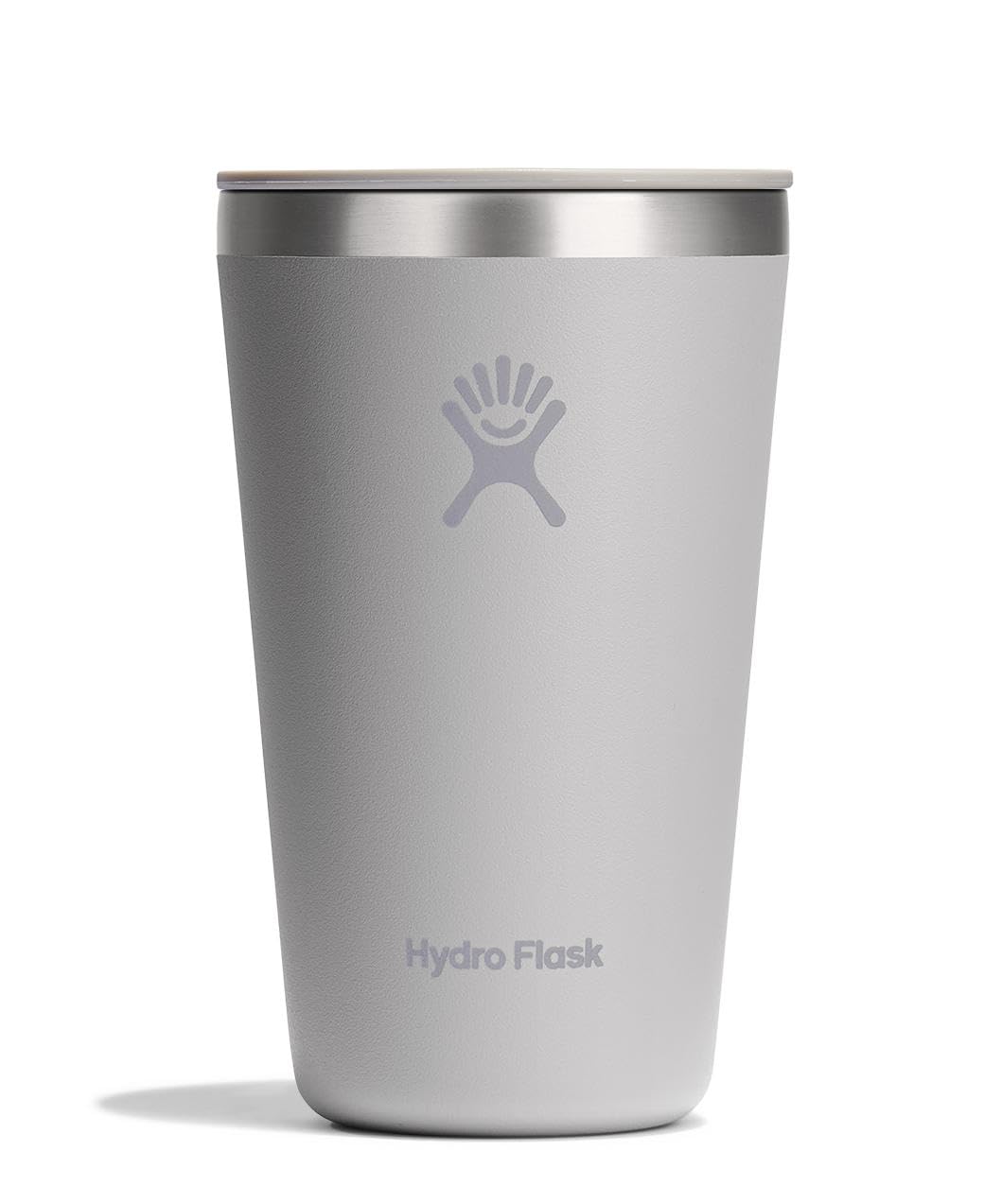 Hydro Flask All Around Tumbler with press-in lid in Birch Gray keeps drinks secure.