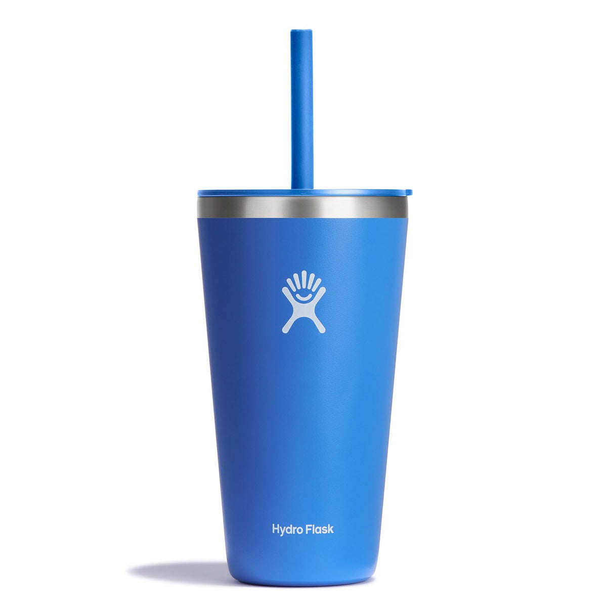 Hydro Flask All Around 28 oz tumbler with straw lid keeps drinks cold for hours.