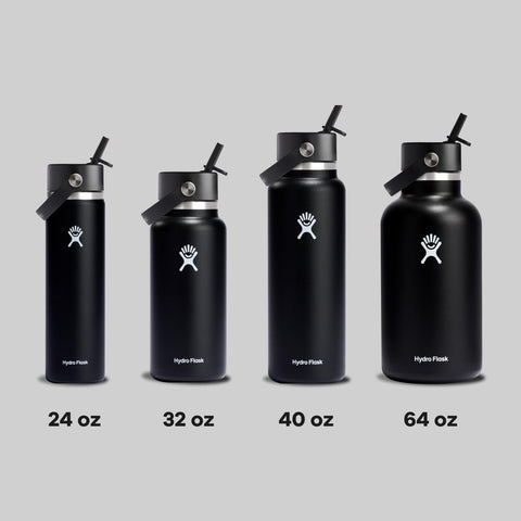 Hydro Flask black bottle with bright, color-fast finish