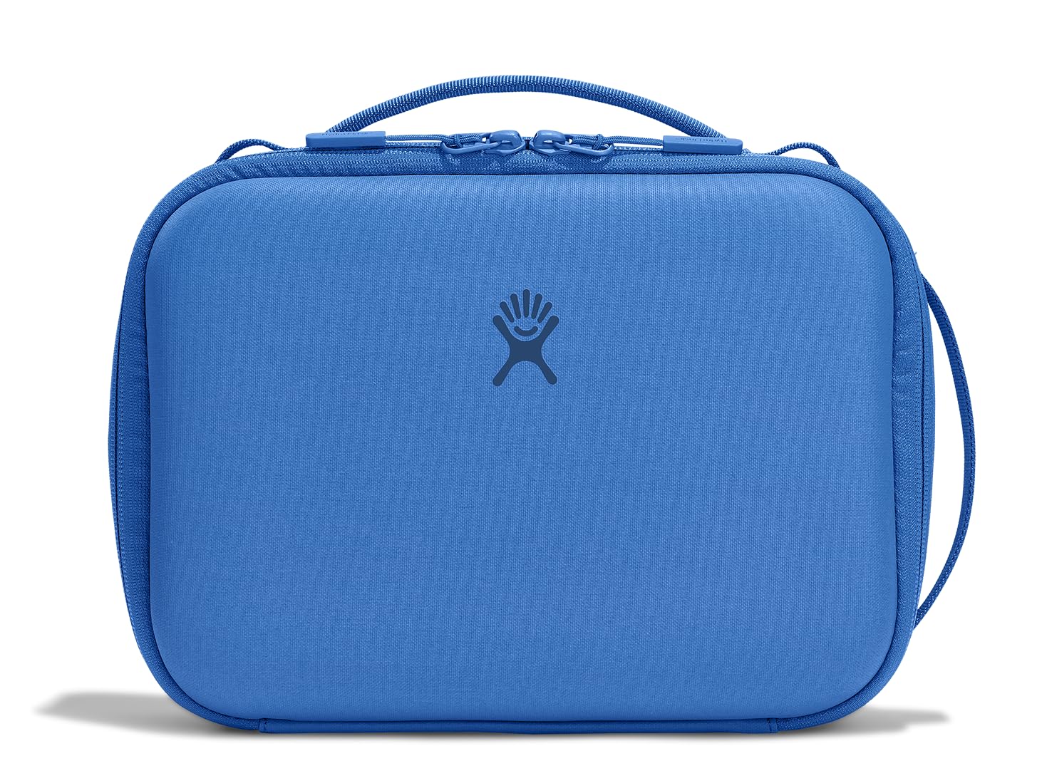 Hydro Flask Carry Out Lunch Box cascade blue with closed lid for easy transport.