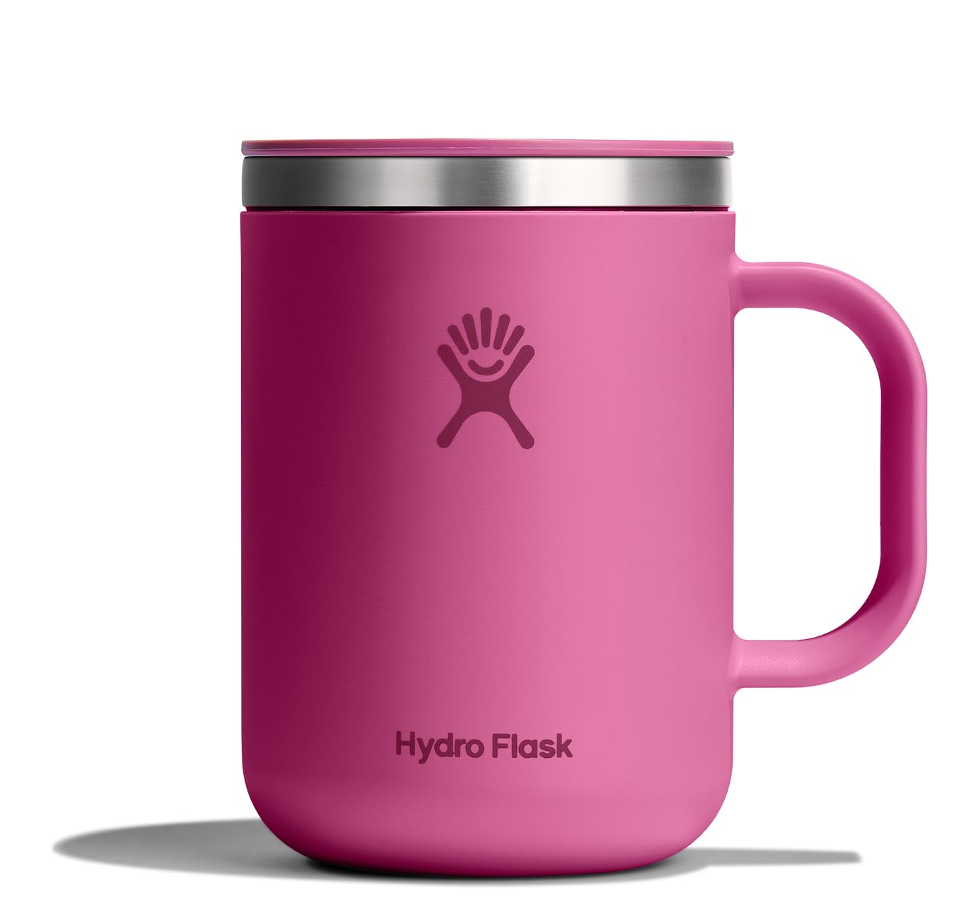 Hydro Flask Coffee Mug Reef Pink with closeable lid keeps hot beverages ready for travel.