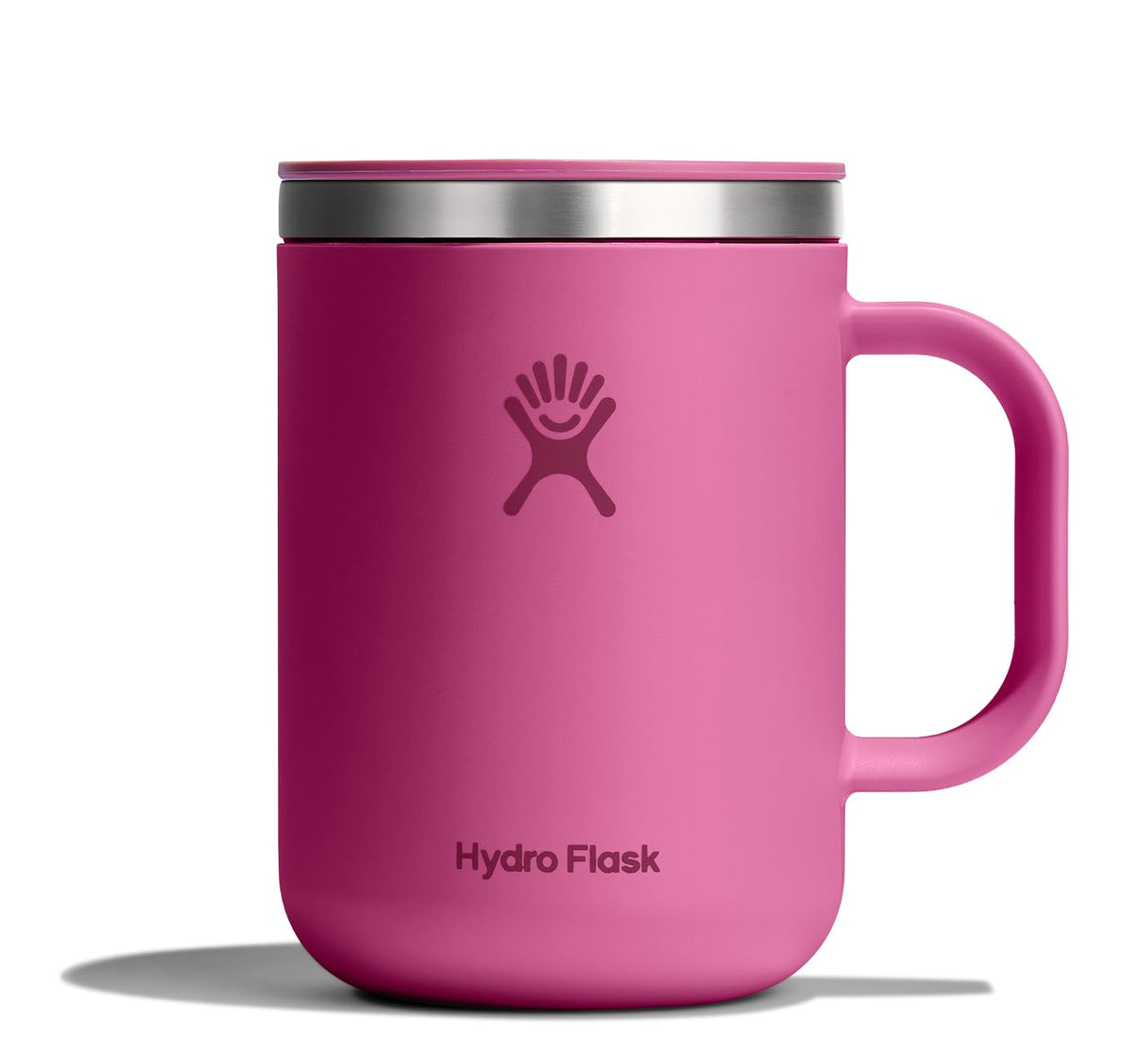 Hydro Flask Coffee Mug Reef Pink with closeable lid keeps hot beverages ready for travel.