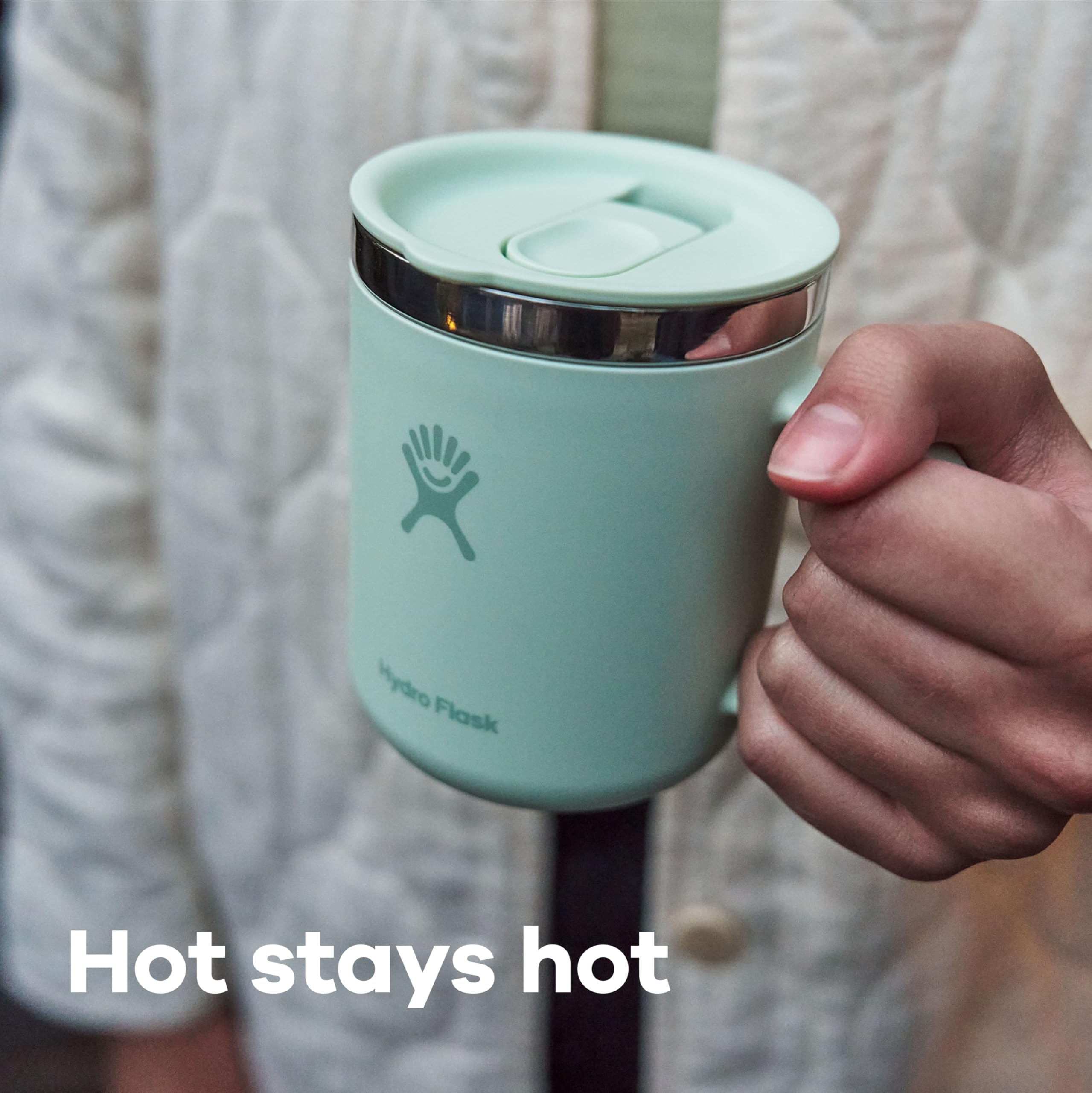 Hydro Flask Coffee Mug Reef Pink lid closeup, leak-resistant design prevents spills.