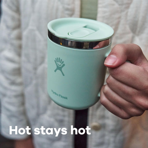Hydro Flask Coffee Mug Reef Pink lid closeup, leak-resistant design prevents spills.