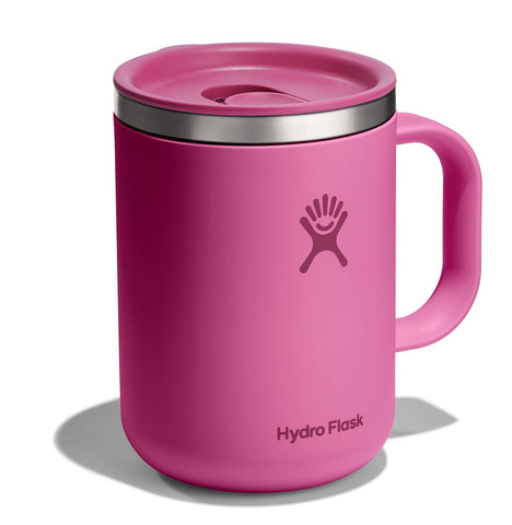 Hydro Flask Coffee Mug Reef Pink side view shows ergonomic handle and durable body.